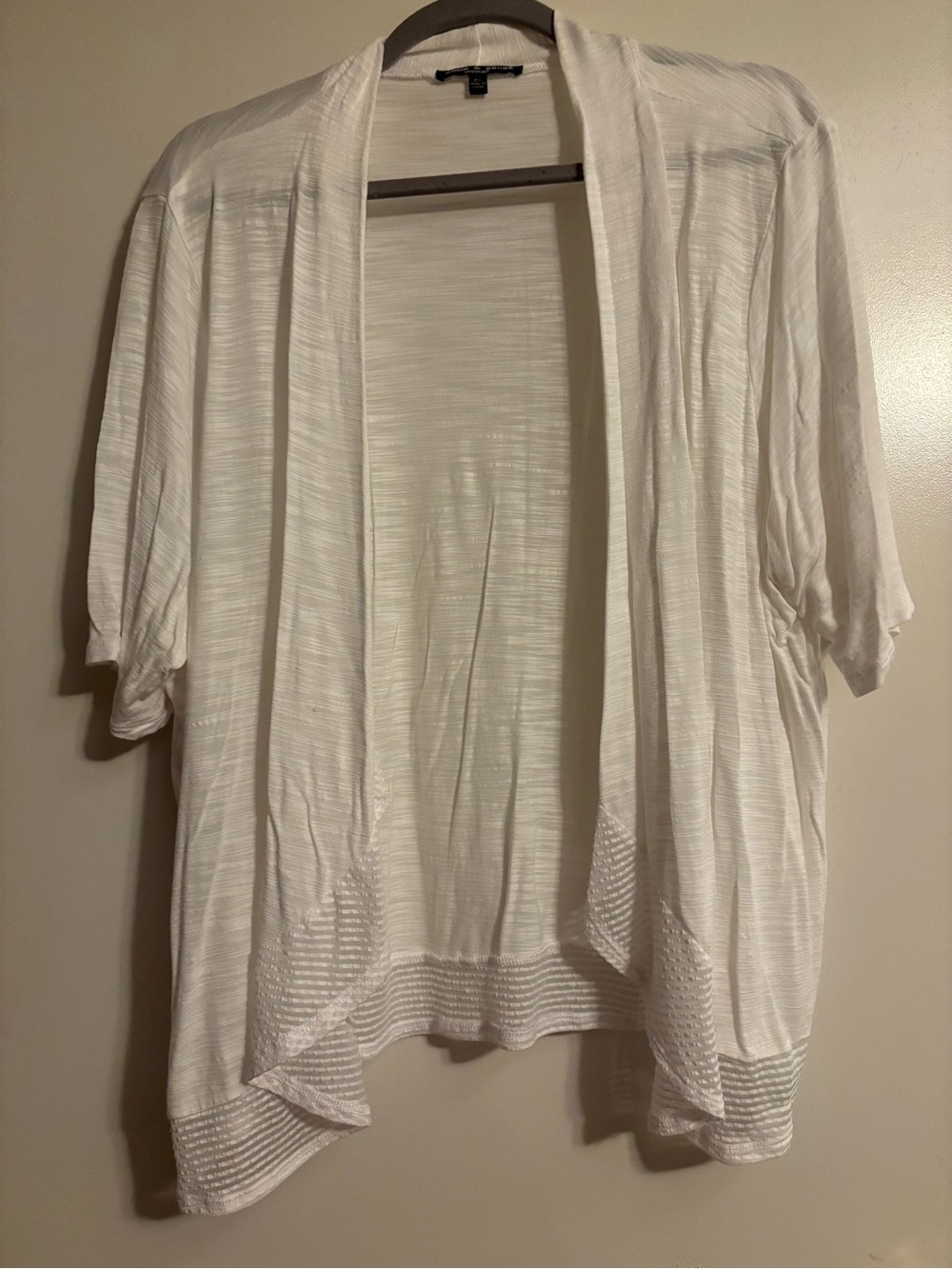 Cable & Gauge White Open-Front Short-Sleeve Cardigan